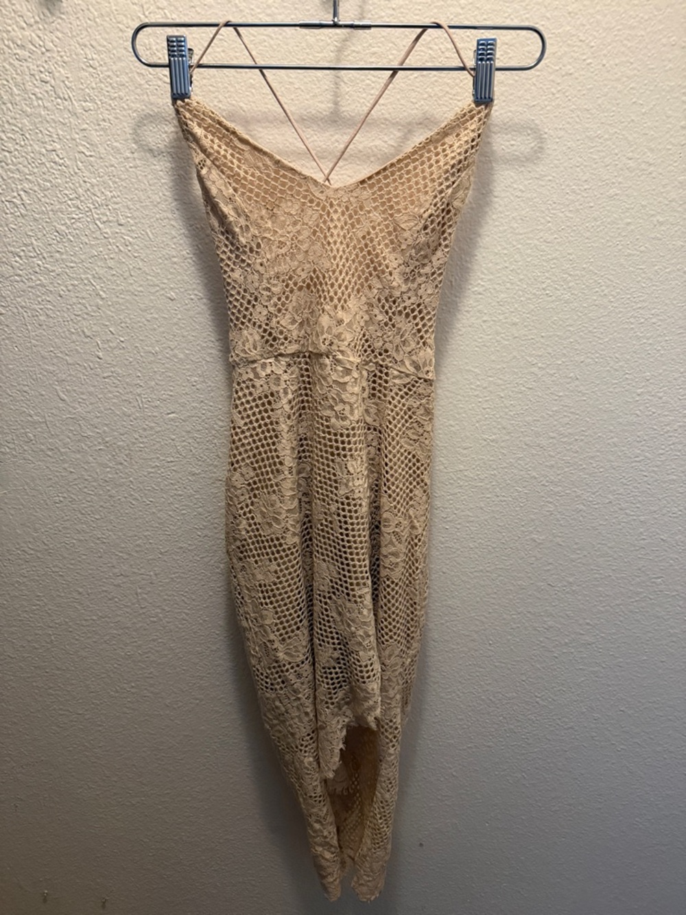 Forever 21 Cream Strapless Crochet Lace Midi Dress